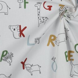 Baumwollpopeline Organic Tiere BuchstabenH - weiß