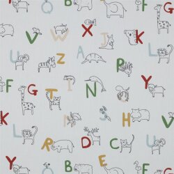 Baumwollpopeline Organic Tiere BuchstabenH - weiß