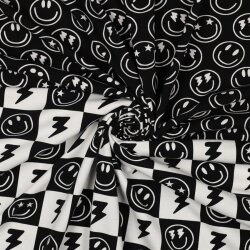 Baumwolljersey Smileys und Blitze - schwarz
