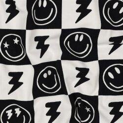 Baumwolljersey Smileys und Blitze - schwarz