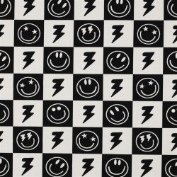 Baumwolljersey Smileys und Blitze - schwarz