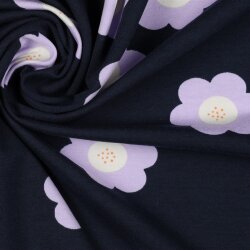 French Terry große Blumen - dunkelblau