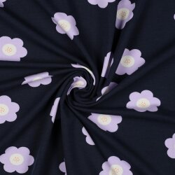 French Terry große Blumen - dunkelblau