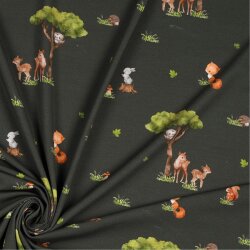 Baumwolljersey Digital Waldtiere - dunkeloliv