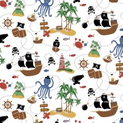 Baumwolljersey Organic Pirateninsel - weiß