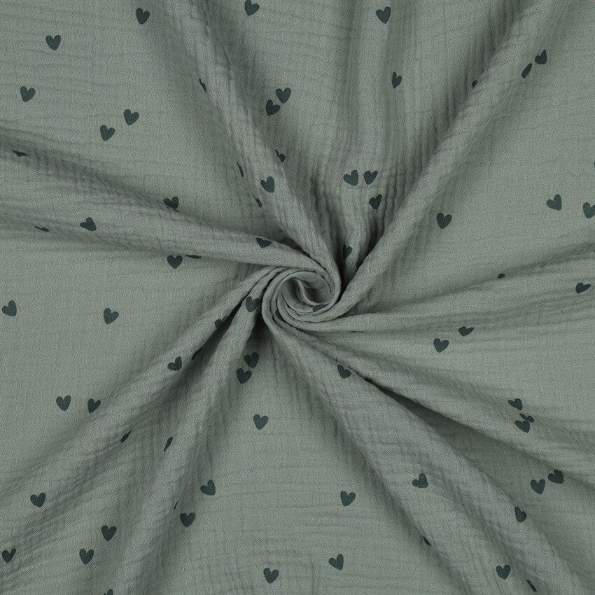 Musselin kleine Herzen - nilblau