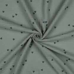 Musselin kleine Herzen - nilblau