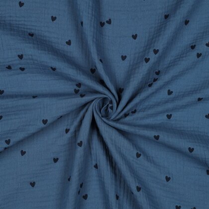 Musselin kleine Herzen - indigo