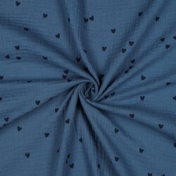 Musselin kleine Herzen - indigo