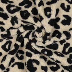 Teddystoff Leopunkte - creme/schwarz