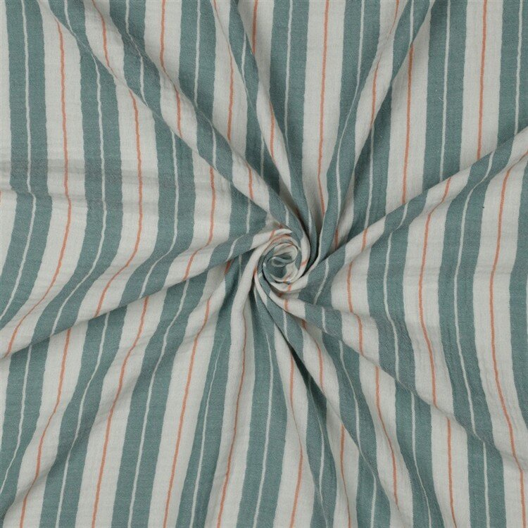 Musselin Gestreift - creme/grün