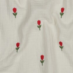 Musselin Bestickt kleine Tulpen - natur