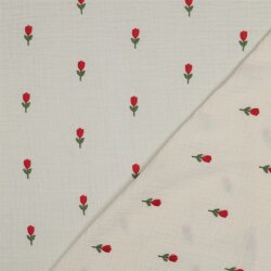 Musselin Bestickt kleine Tulpen - natur