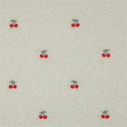 Teddystoff Bestickt Kirschen - creme