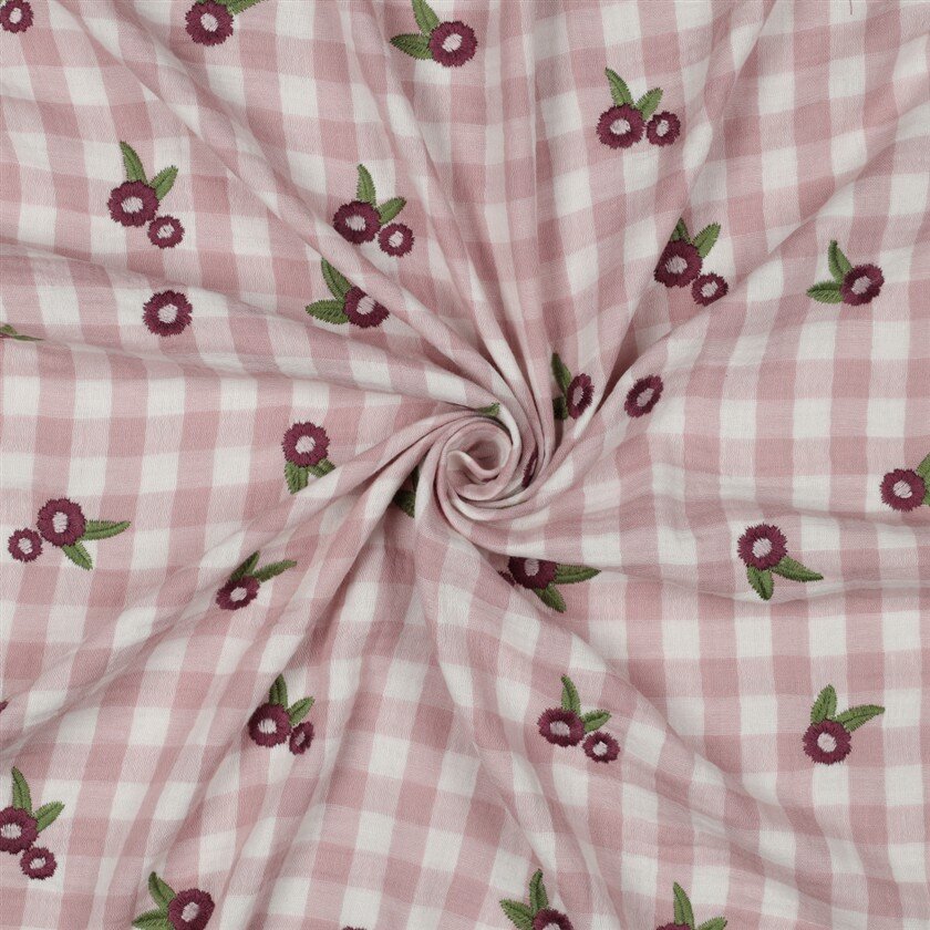 Musselin Kariert Bestickt Blumen - hellmalve