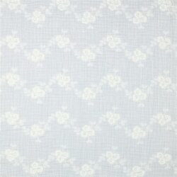 Musselin Bestickt Blumenwellen - weiß