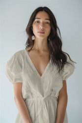 Musselin Bestickt Blumenwellen - cremebeige