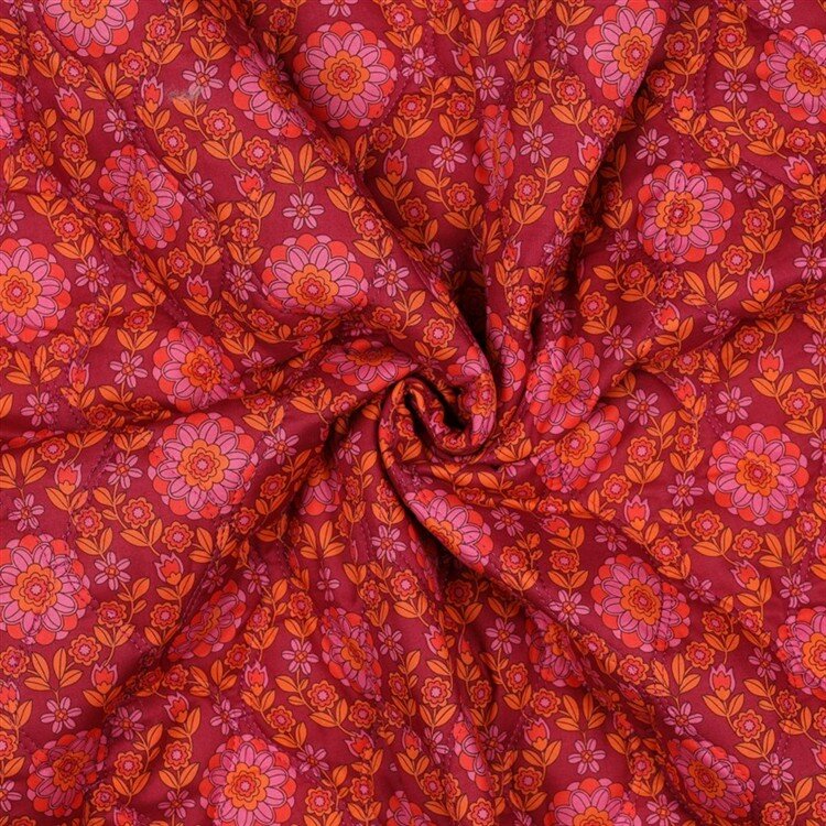 Baumwollvoile Steppstoff 2-Seitig  Blumen-Streifen - pink/rot