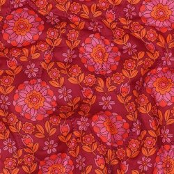 Baumwollvoile Steppstoff 2-Seitig  Blumen-Streifen - pink/rot