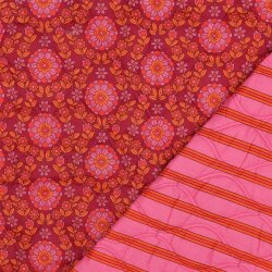 Baumwollvoile Steppstoff 2-Seitig  Blumen-Streifen - pink/rot