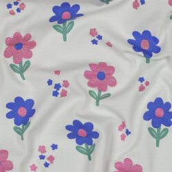 Baumwolljersey Glitzer Blümchen - altweiß