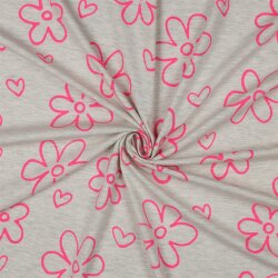 Baumwolljersey Neon Blüten - creme meliert