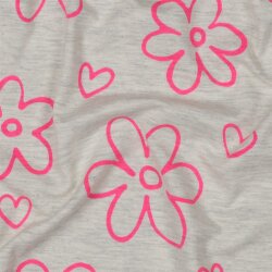 Baumwolljersey Neon Blüten - creme meliert