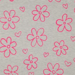 Baumwolljersey Neon Blüten - creme meliert