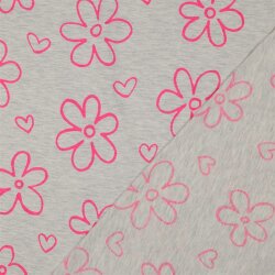 Baumwolljersey Neon Blüten - creme meliert