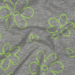 Baumwolljersey Neon Blüten - hellgrau meliert