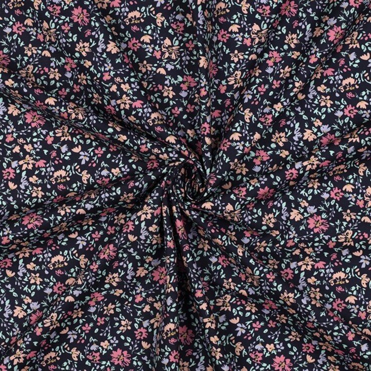 Baumwollpopeline Blümchen - nachtblau