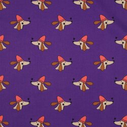 Baumwollpopeline Hunde mit Pudelmütze - lila