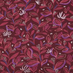 Baumwollpopeline Digital Blätterranken - weinrot