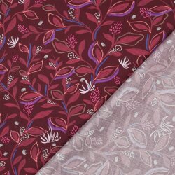 Baumwollpopeline Digital Blätterranken - weinrot