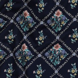 Baumwollpopeline Digital Blumenmuster Rauten - nachtblau