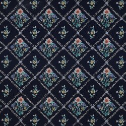 Baumwollpopeline Digital Blumenmuster Rauten - nachtblau