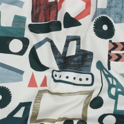 Baumwollpopeline Digital Baufahrzeuge - altweiß