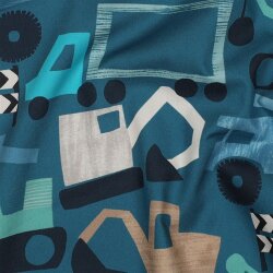 Baumwollpopeline Digital Baufahrzeuge - petrol