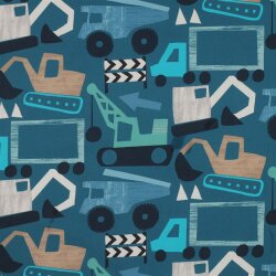 Baumwollpopeline Digital Baufahrzeuge - petrol