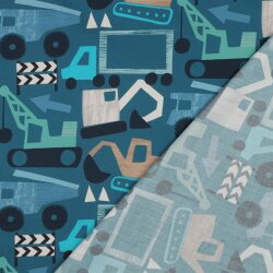 Baumwollpopeline Digital Baufahrzeuge - petrol