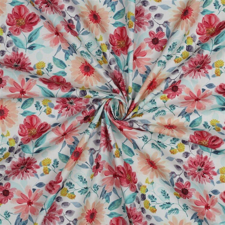 Baumwollpopeline Digital Blumenpracht - rot