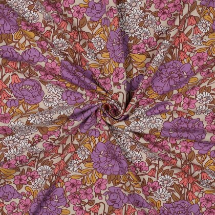 Baumwolljersey Blumenmeer - hellbeige