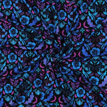 Baumwolljersey Digital Blumenzauber - schwarz