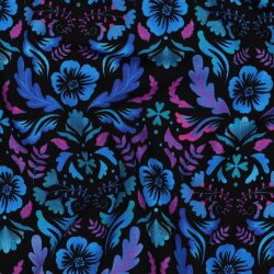 Baumwolljersey Digital Blumenzauber - schwarz