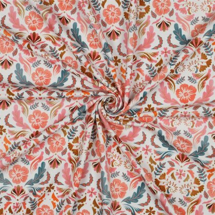 Baumwolljersey Digital Blumenzauber - weiß