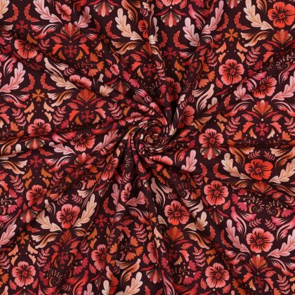 Baumwolljersey Digital Blumenzauber - dunkelrot