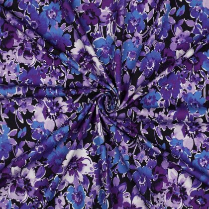 Baumwolljersey Digital Blumen - dunkelblau