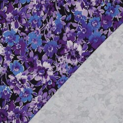 Baumwolljersey Digital Blumen - dunkelblau