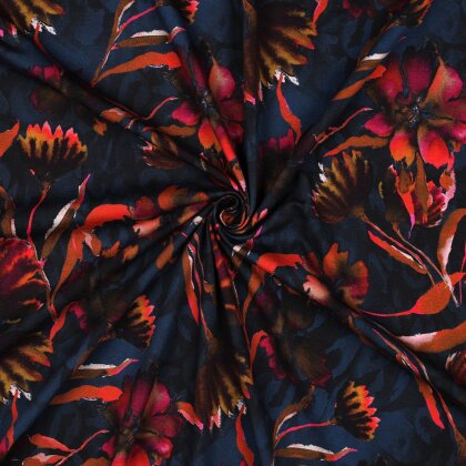 Baumwolljersey Digital XL Blumen - dunkelblau