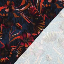 Baumwolljersey Digital XL Blumen - dunkelblau